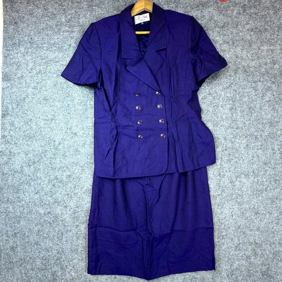 Le Suit Dresses & Skirts - Vintage Le Suit Petite Skirt Suit Set Womens 12P Purple Rayon Double Breasted